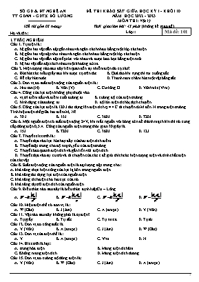 Đề thi khảo sát giữa học kỳ I môn Vật lý Khối 10 - Năm học 2022-2023 (Có đáp án)